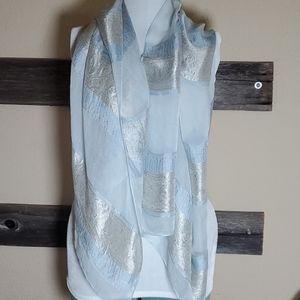 Silk and Rayon Scarf 24" x 64" Blue & Silver